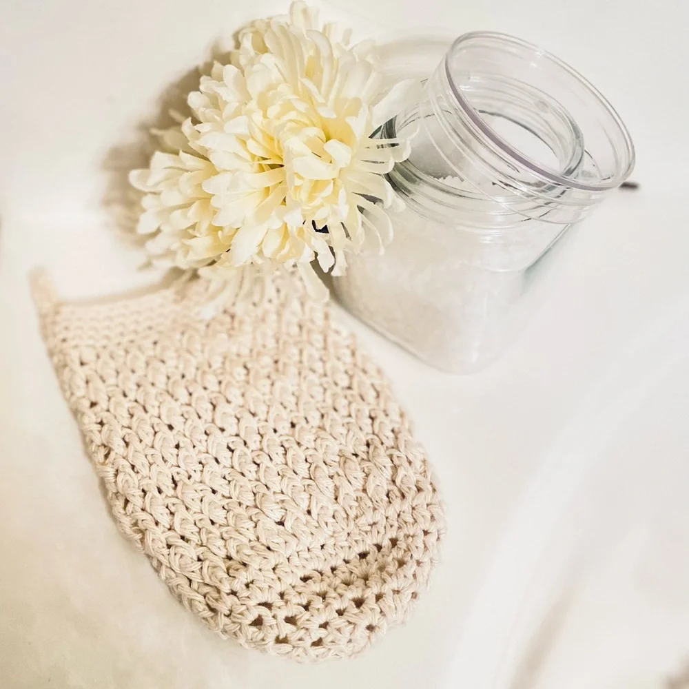 Handmade Cream Cotton Exfoliating Wash Mitt